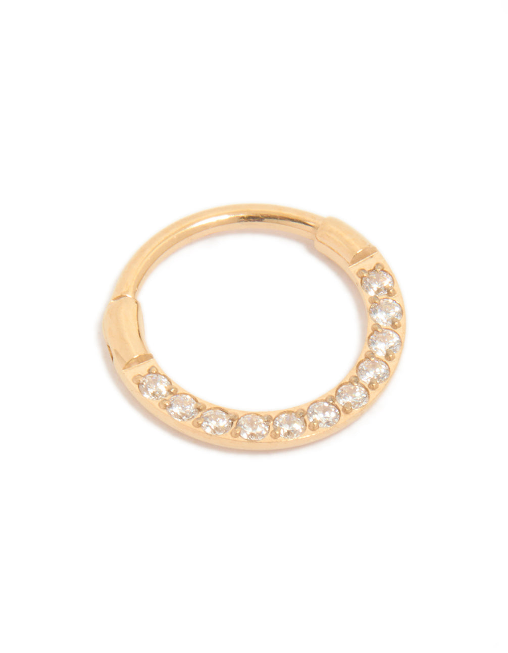 Gold Plated Titanium Cubic Zirconia Clicker Earring 7mm