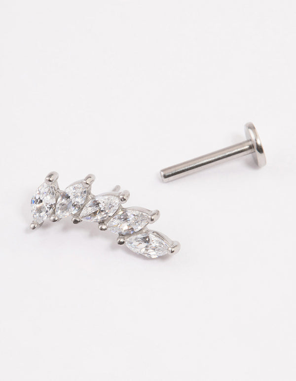 Surgical Steel Cubic Zirconia Leaf Stack Flat Back