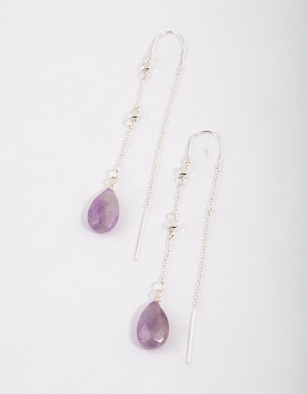Silver Amethyst Thread Through Chain Earrings