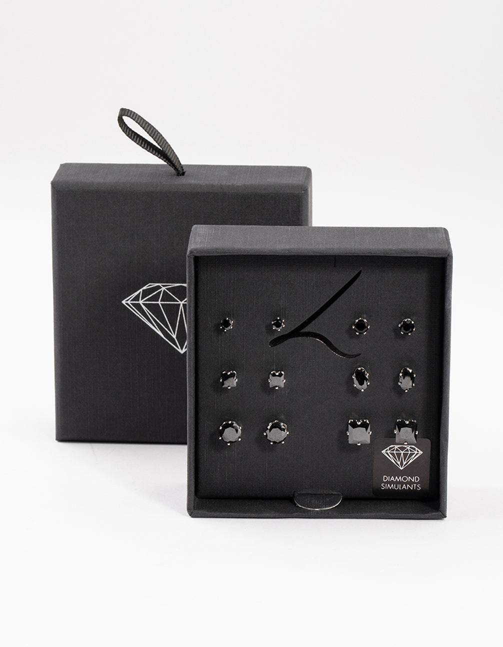 Silver Black Multi Stud Earrings Set 6-Pack