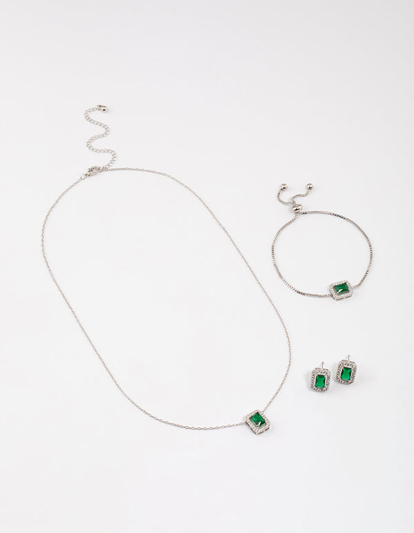 Silver Square Halo Jewellery Set