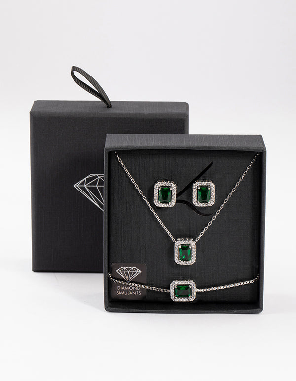 Silver Square Halo Jewellery Set
