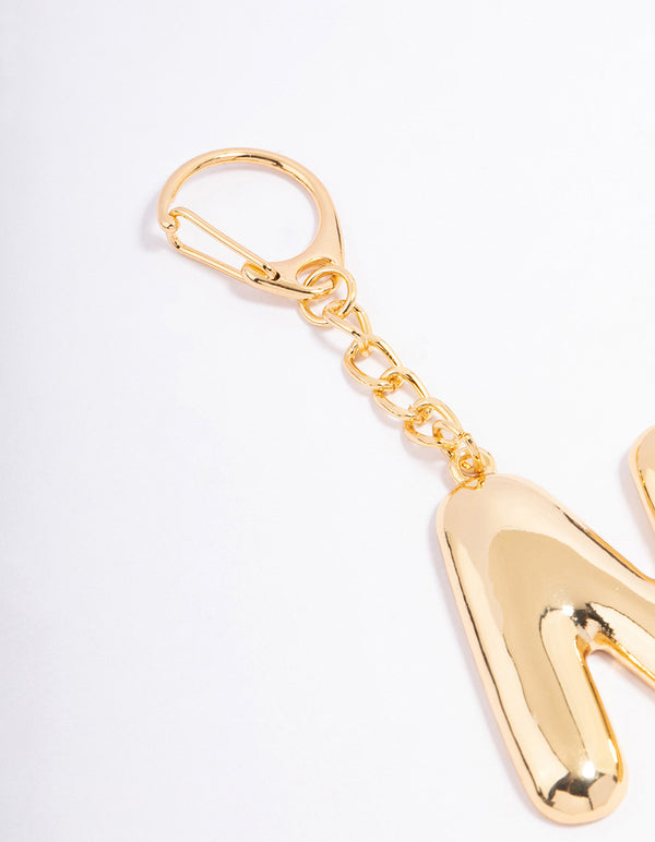 Gold Plated Letter 'N' Initial Key Ring