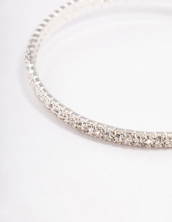 Silver Diamante Pearl Double Row Bangle