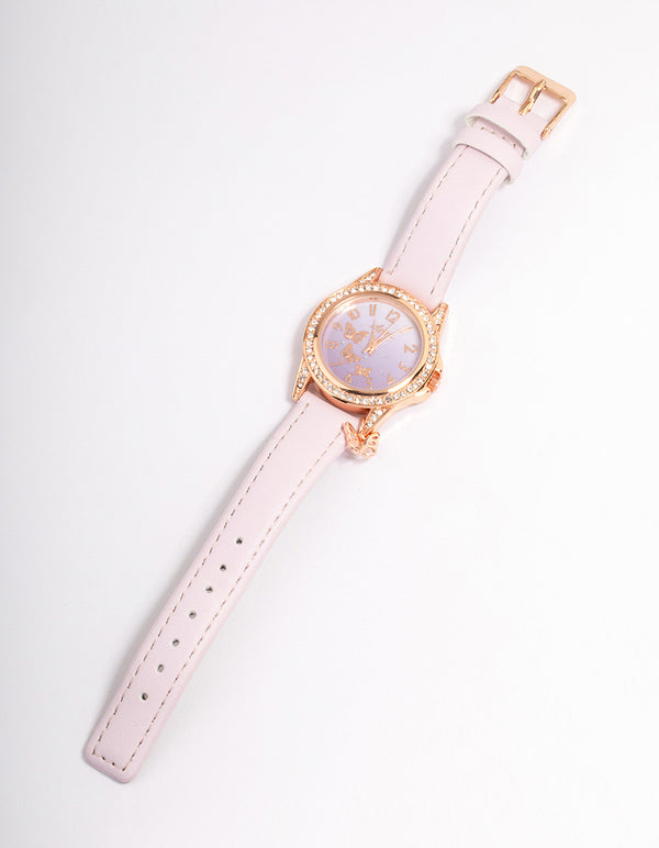 Kids Lilac & Rose Gold Coloured Faux Leather Watch