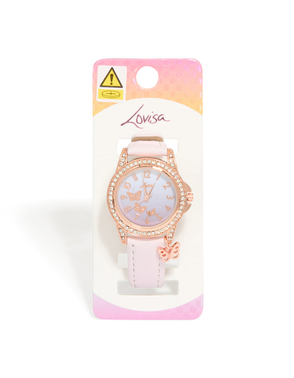 Kids Lilac & Rose Gold Coloured Faux Leather Watch