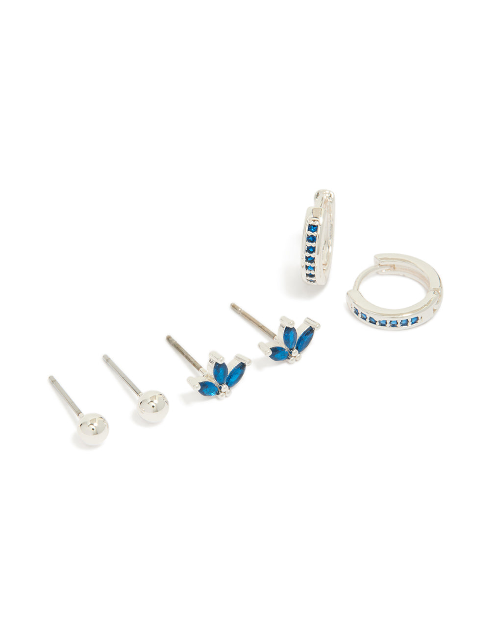 Silver Plated Brass Cubic Zirconia Marquise Stud & Huggie Earrings Pack