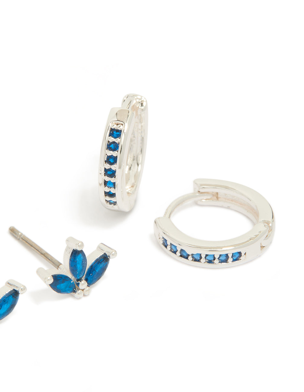 Silver Plated Brass Cubic Zirconia Marquise Stud & Huggie Earrings Pack