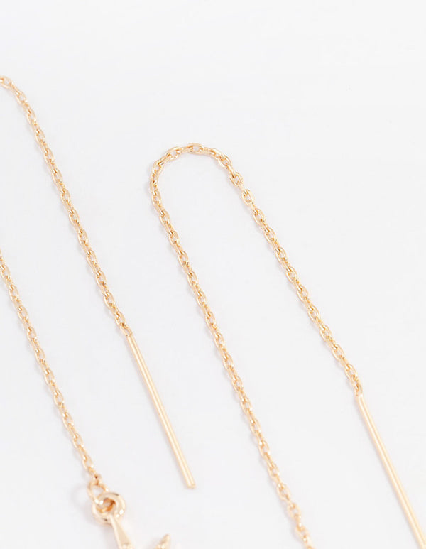 Gold Fine Diamante Star Threader Earrings