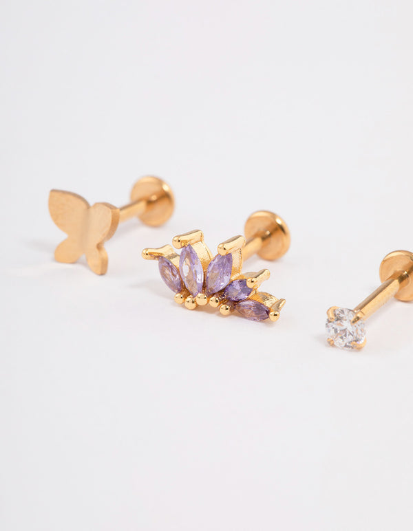 Gold Plated Surgical Steel Cubic Zirconia Climber Flat Back Pack