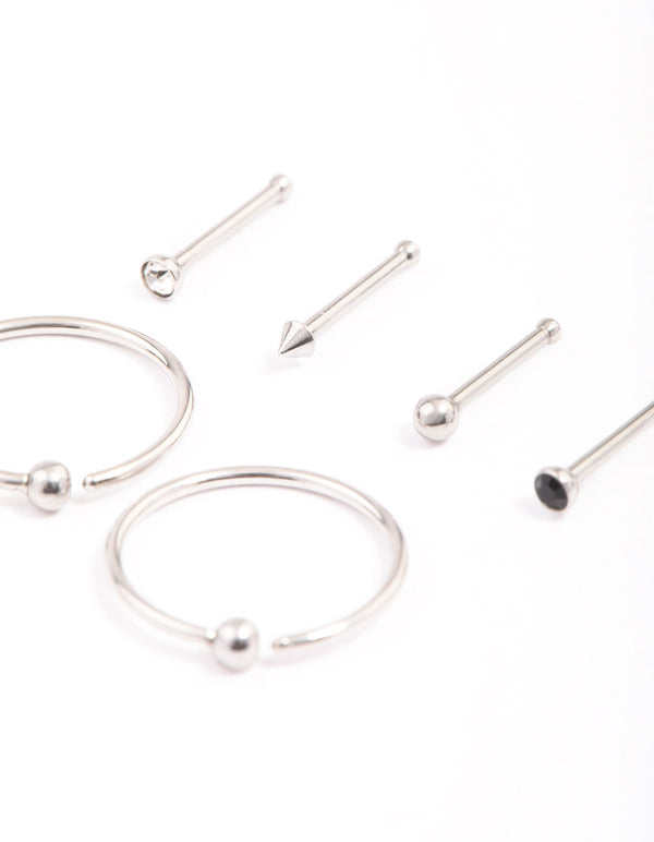Surgical Steel Pointed & Ring Nose Piercing 6-Pack