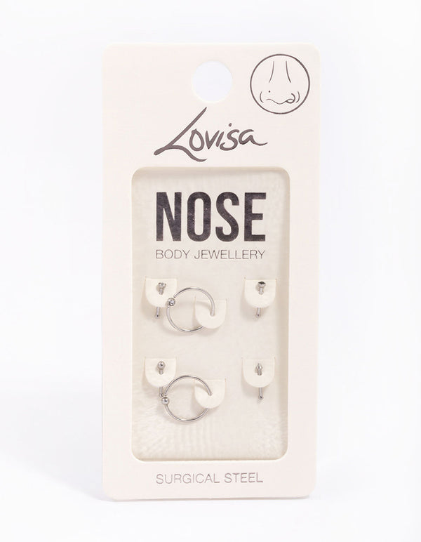 Surgical Steel Pointed & Ring Nose Piercing 6-Pack