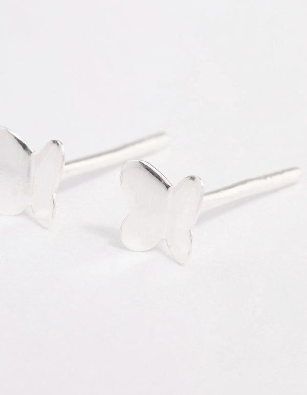 Sterling Silver Polished Butterfly Stud Earrings