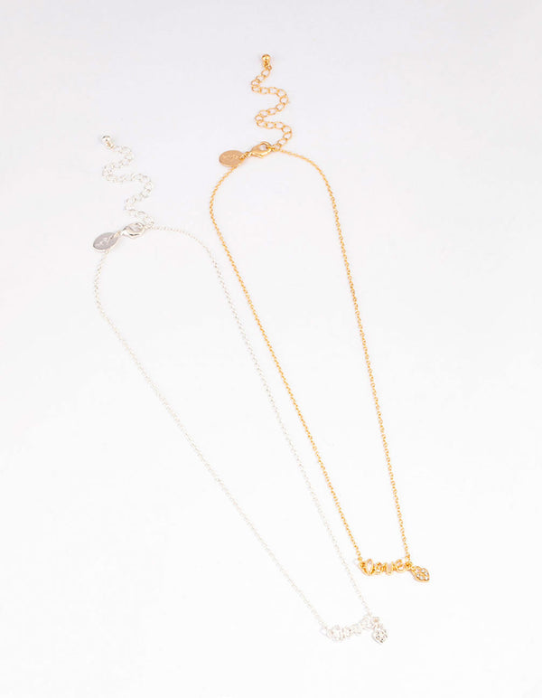 Mixed Metal Love Script Necklace Pack