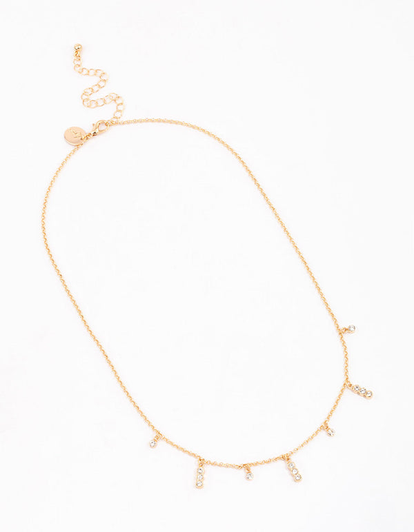 Gold Graduating Diamante Station Necklace