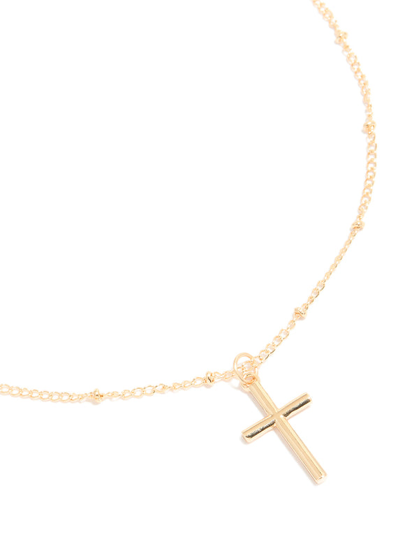 Gold Classic Cross Ball Chain Necklace