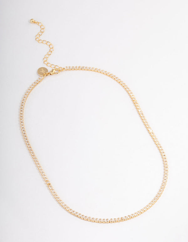 Gold Plated Fine Cubic Zirconia Cup Chain Tennis Necklace