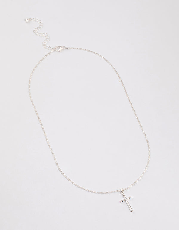 Silver Shiny Cross Pendant Necklace
