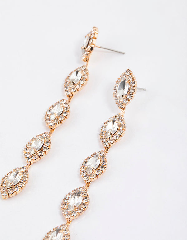 Gold Halo Marquise Drop Earrings