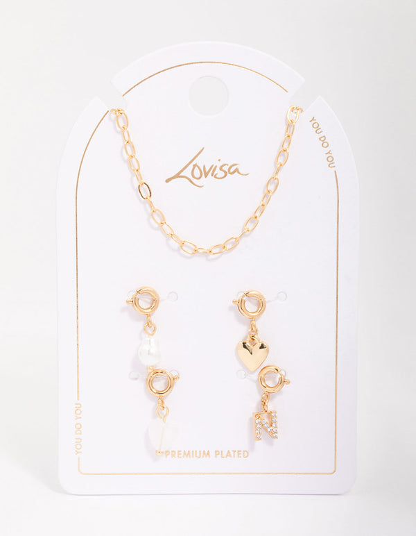 Letter 'N' Gold Plated Initial Customisable Charm Necklace