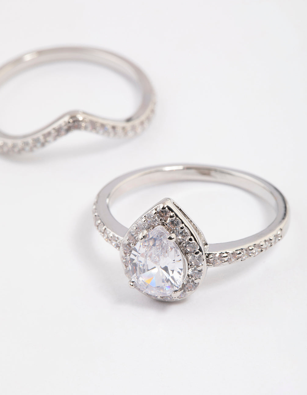 Silver Crowned Pear Crystal Ring