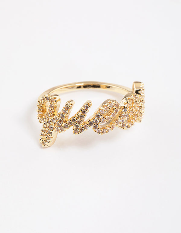 Gold Plated Queen Script Ring