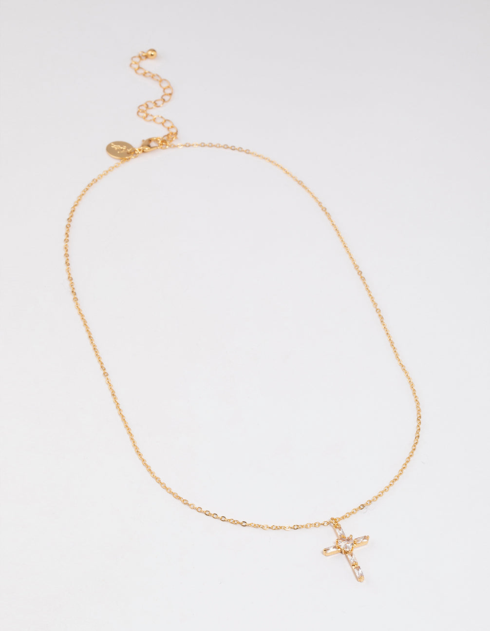 Gold Plated Cubic Zirconia Baguette Cross Necklace