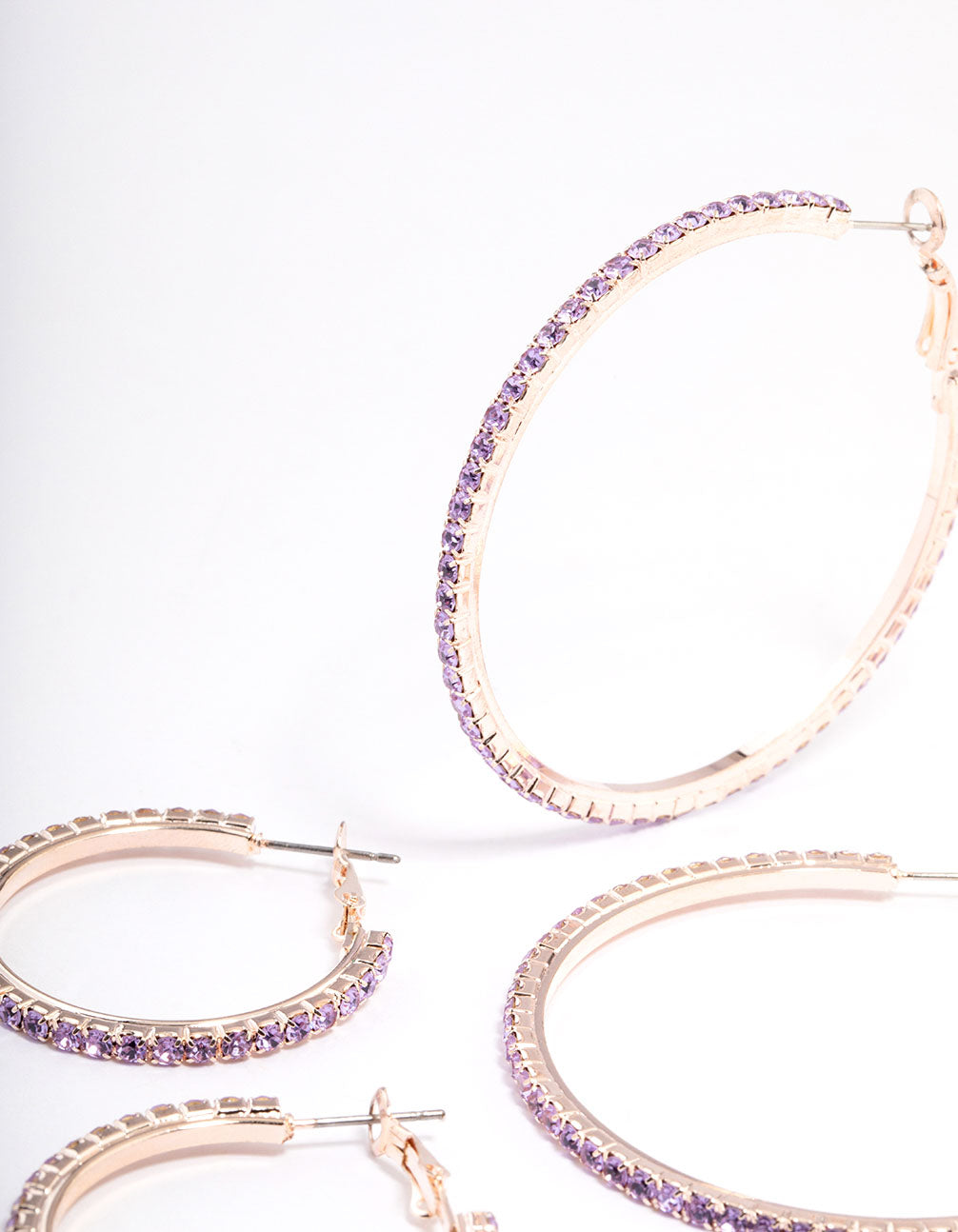 Rose Gold Mixed Size Diamante Hoop Earrings