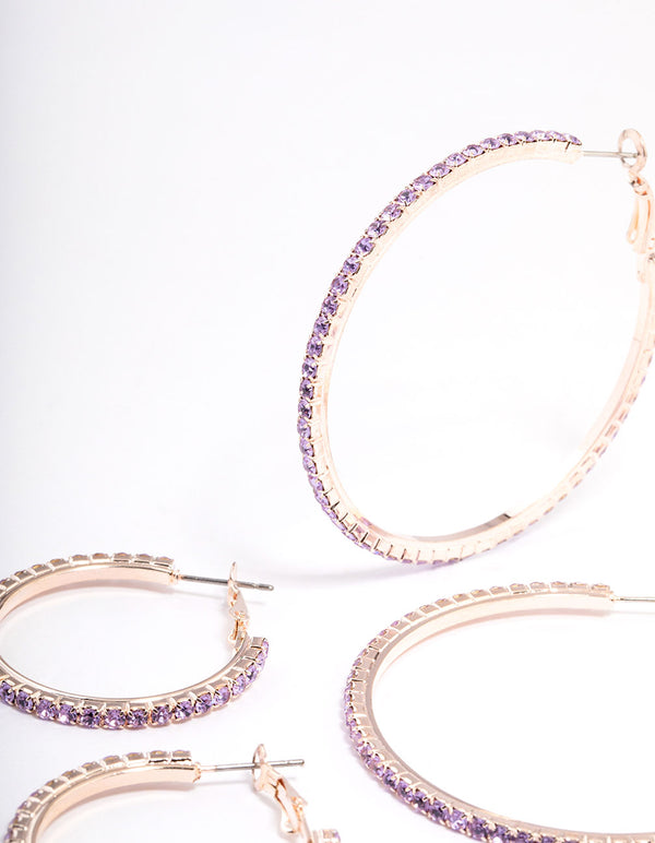 Rose Gold Mixed Size Diamante Hoop Earrings