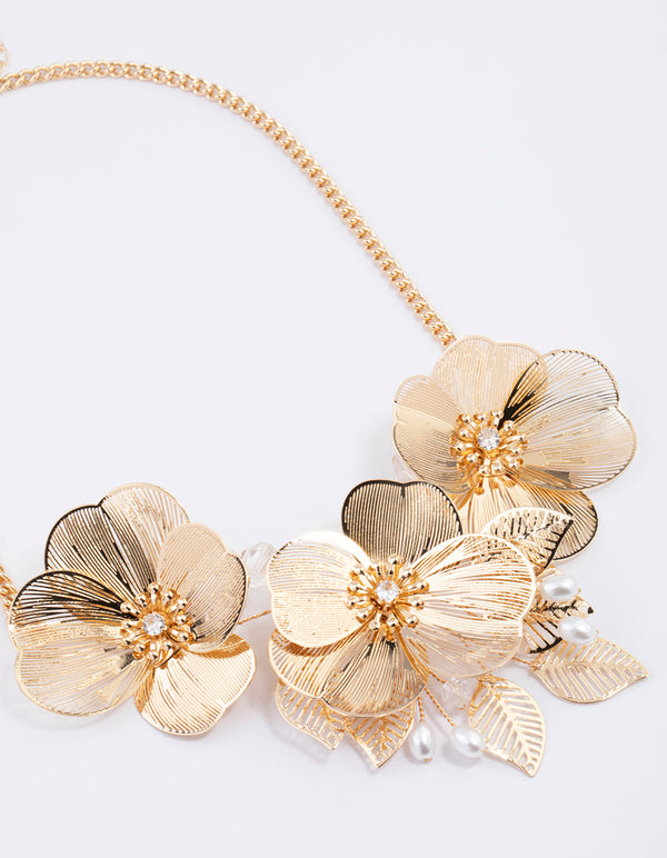 Gold Statement 3D Fine Flower Necklace