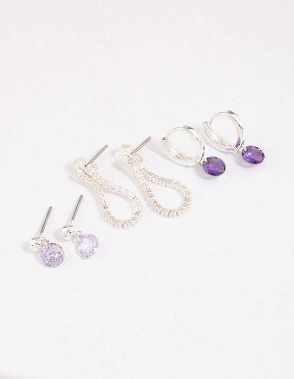 Silver Plated Brass Cubic Zirconia Cup Chain Earring 6-Pack