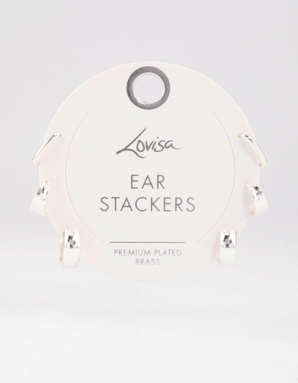 Silver Plated Brass Basic Huggie Earrings 6-Pack