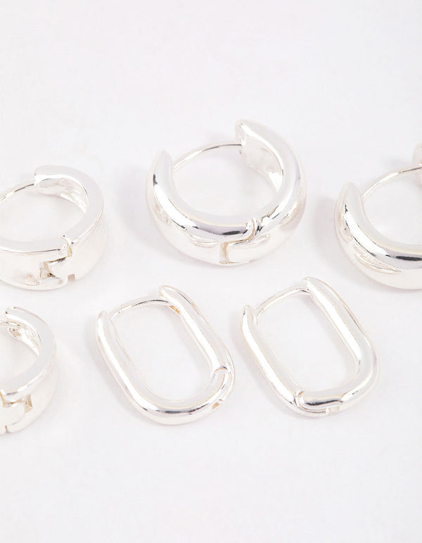 Silver Plated Brass Basic Huggie Earrings 6-Pack