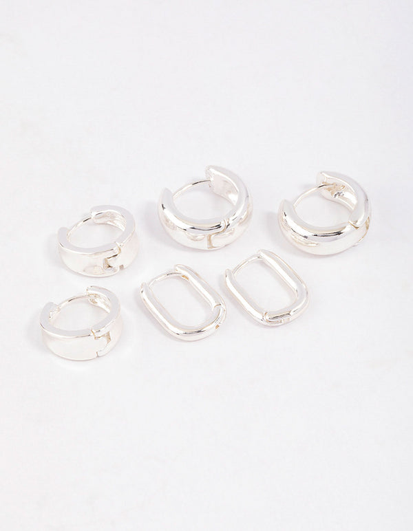 Silver Plated Brass Basic Huggie Earrings 6-Pack