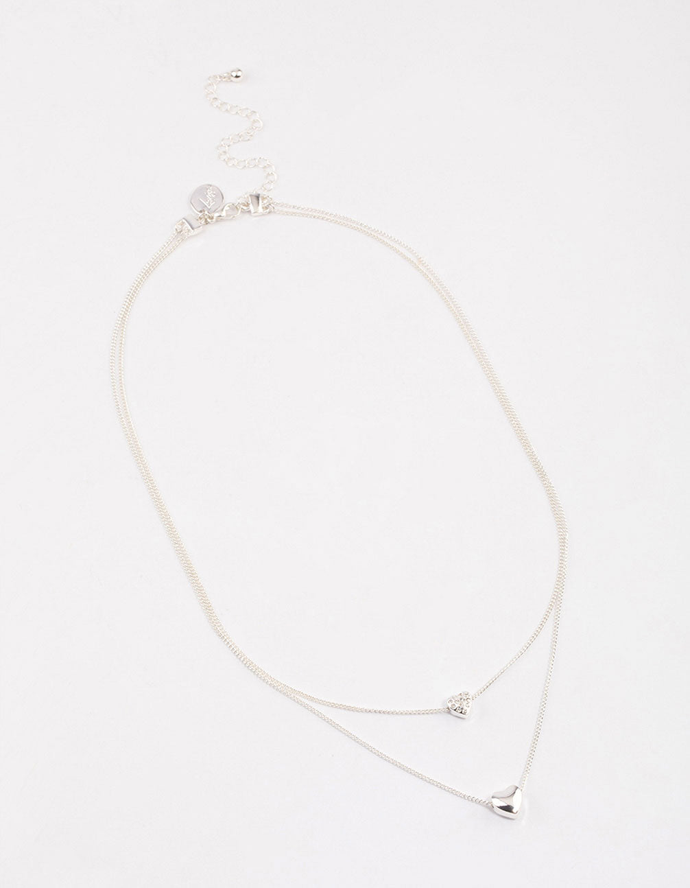 Silver Double Diamante Heart Necklace & Polishing Set