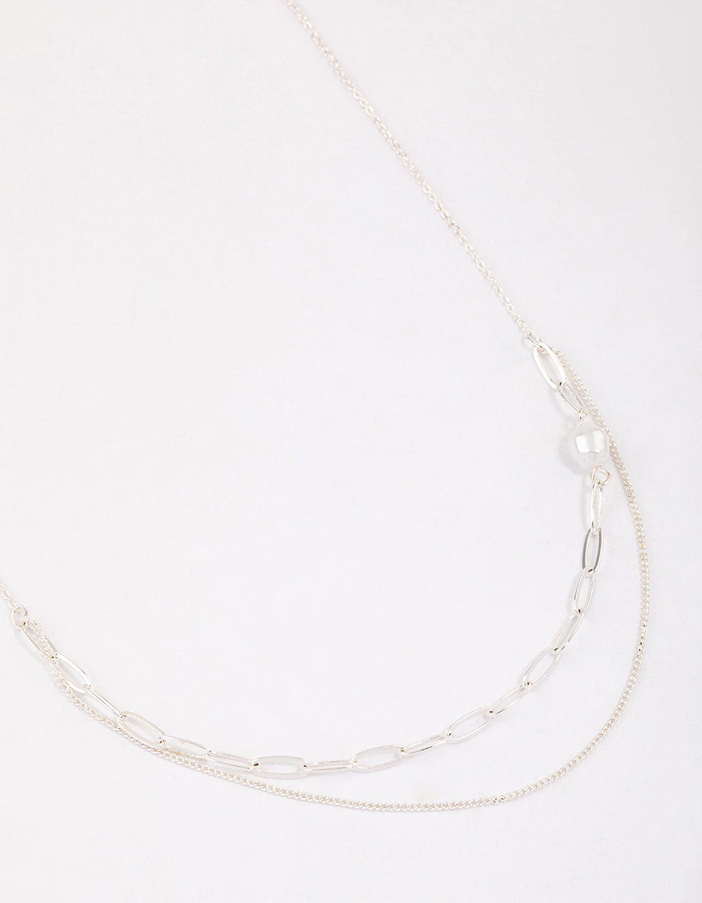 Silver Double Row Pearl Chain Necklace & Polishing Set