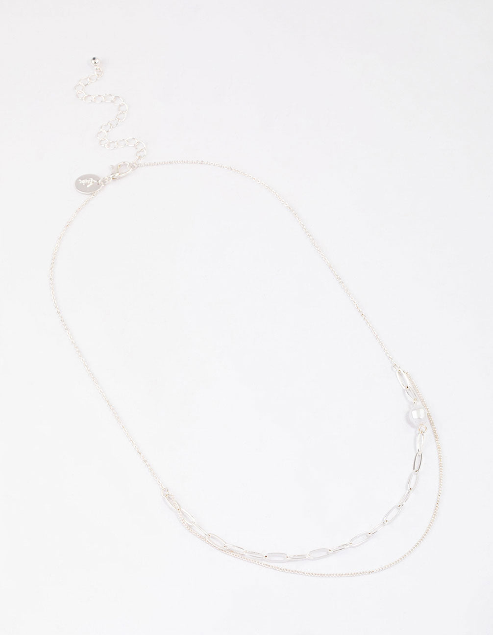 Silver Double Row Pearl Chain Necklace & Polishing Set