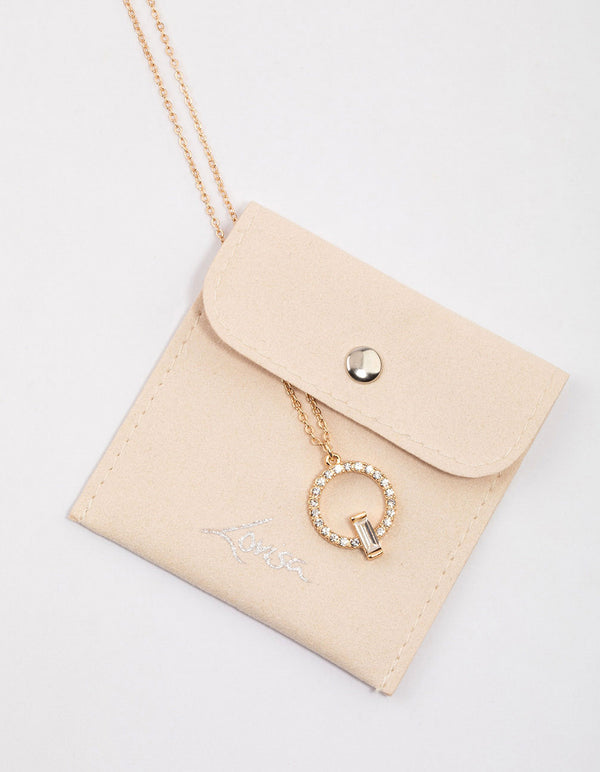 Gold Open Circle Baguette Necklace & Polishing Set