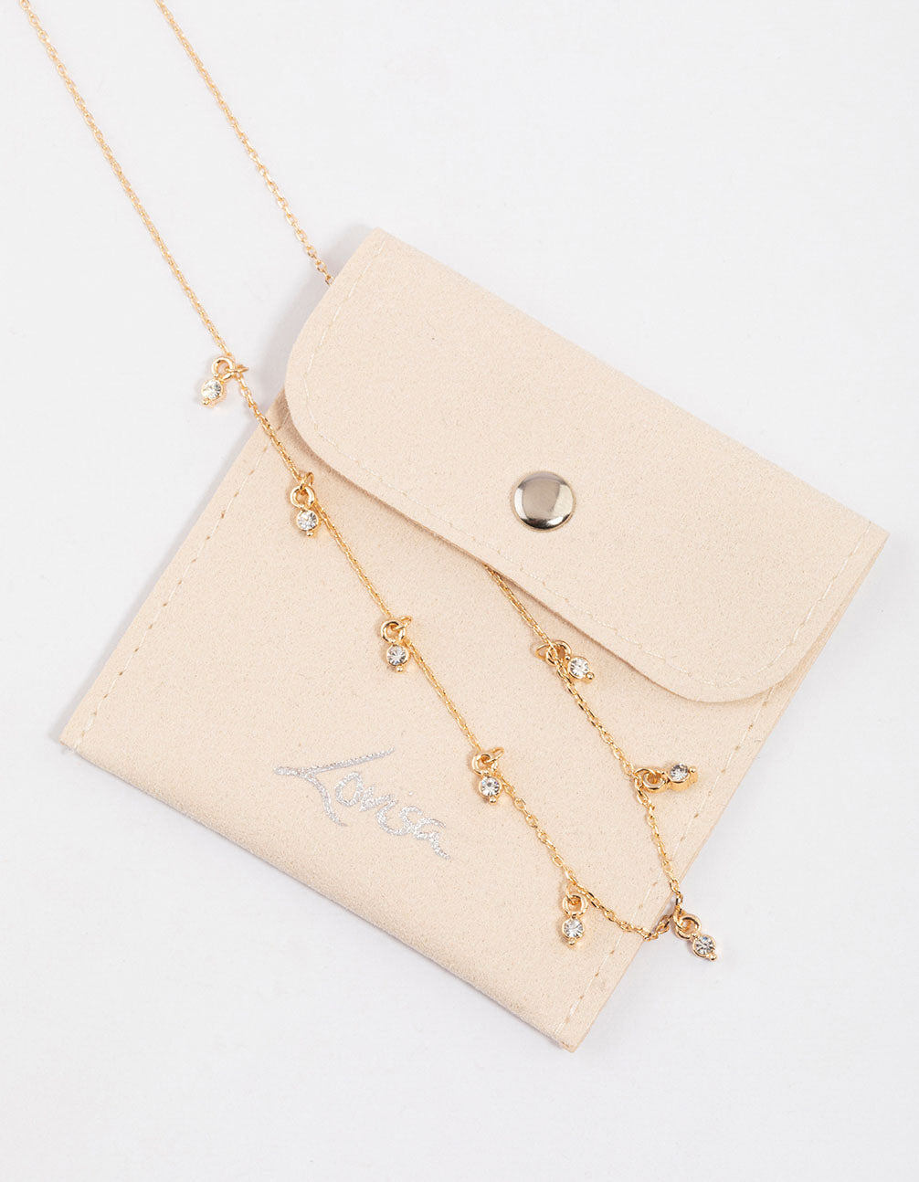 Gold Diamante Droplet Necklace & Polishing Set