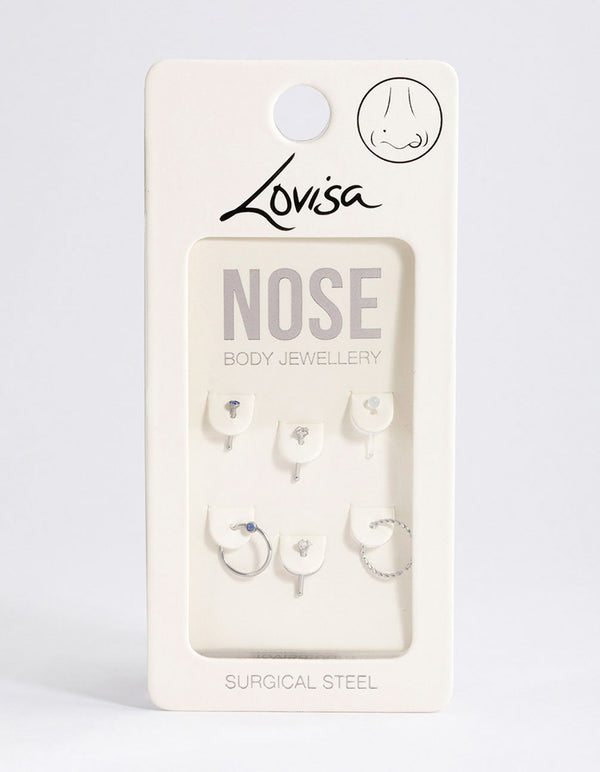 Surgical Steel Heart & Cross Nose Stud 6-Pack