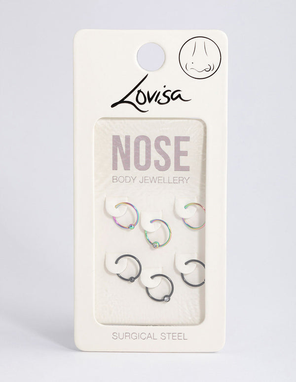 Surgical Steel Ball Cubic Zirconia Nose Stud 6-Pack