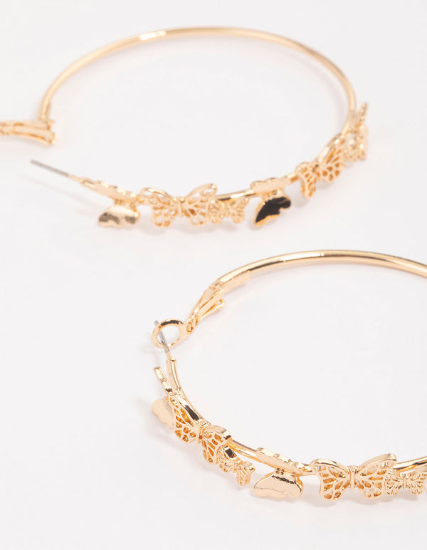 Gold Mini Butterfly Hoop Earrings
