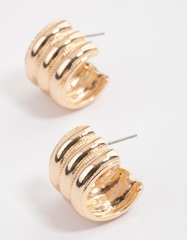 Gold Triple Row Wide Hoop Earrings