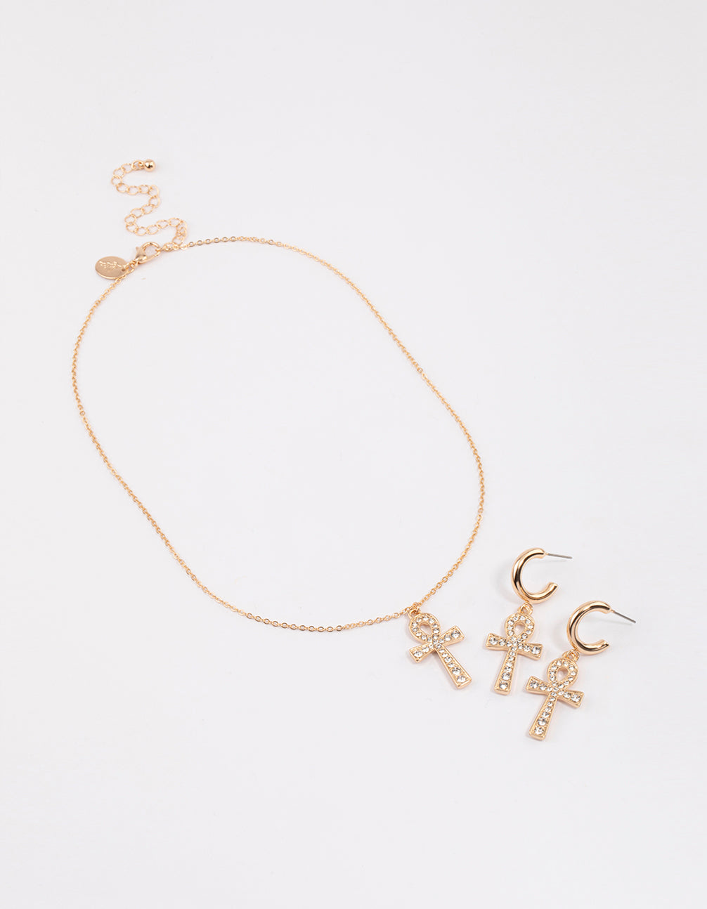 Gold Cross Necklace & Earrings Jewellery Set