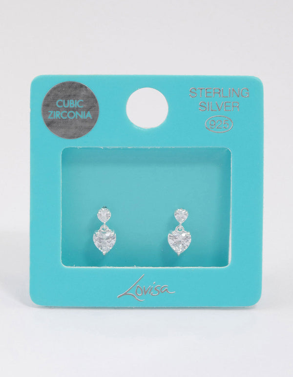 Sterling Silver Cubic Zirconia Heart Stud & Drop Earrings