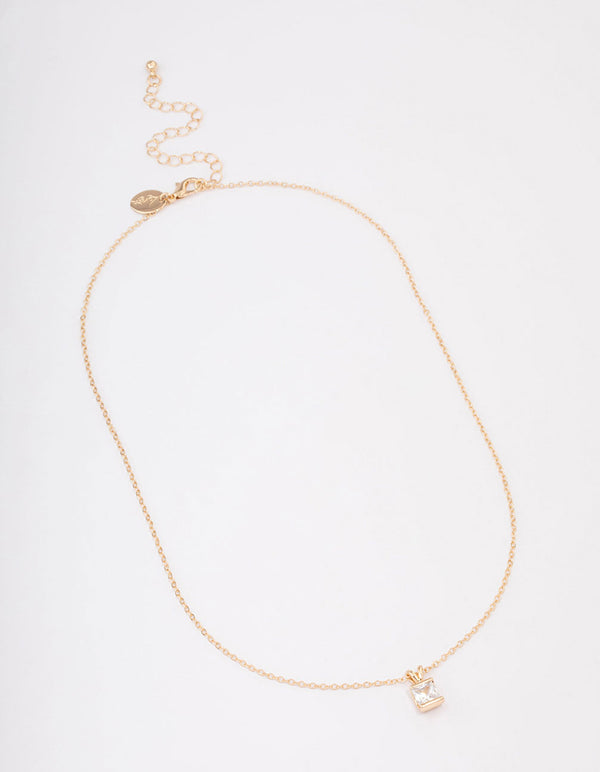 Gold Square Diamante Stone Short Necklace