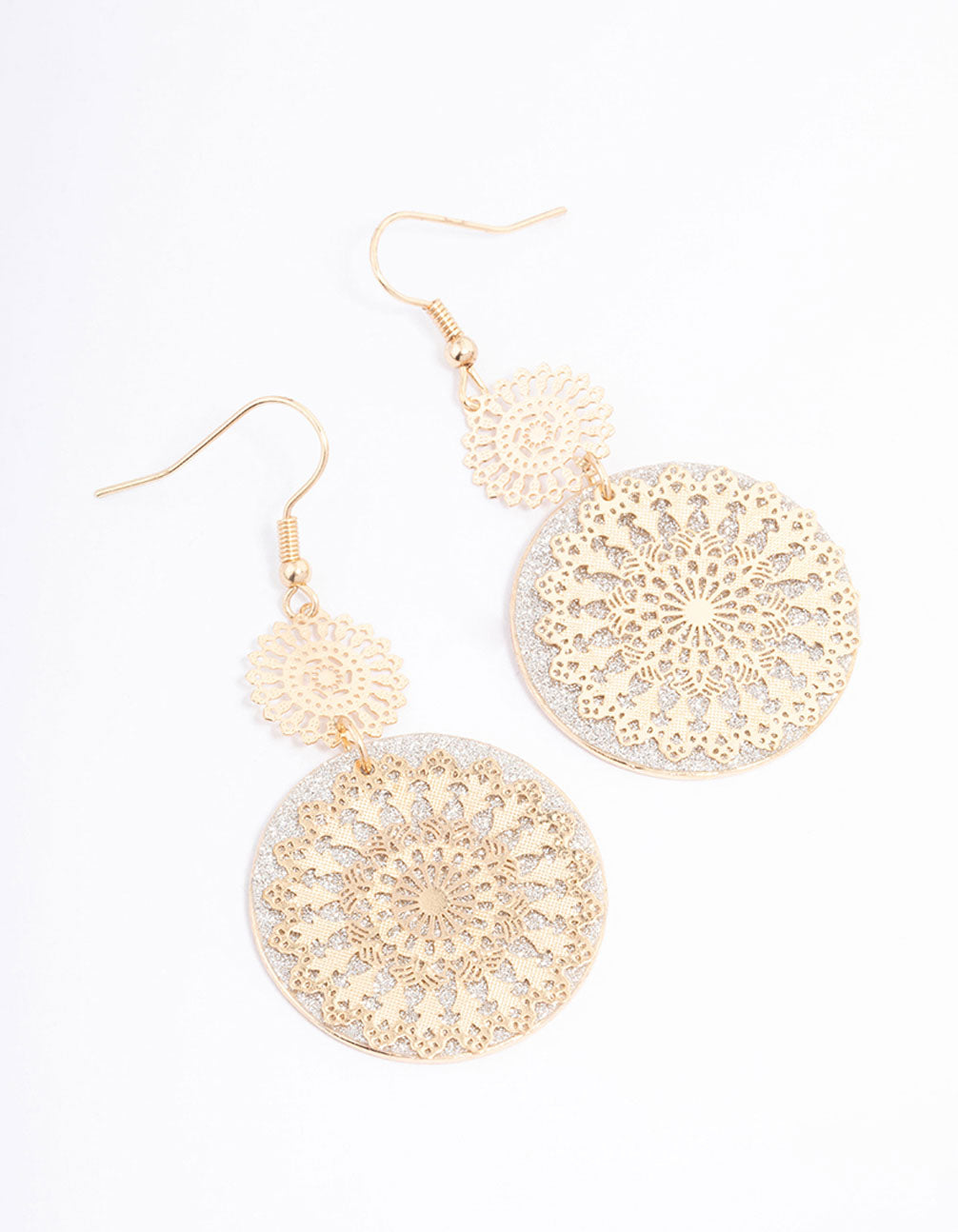 Gold Glitter Paper Flower Drop Earrings