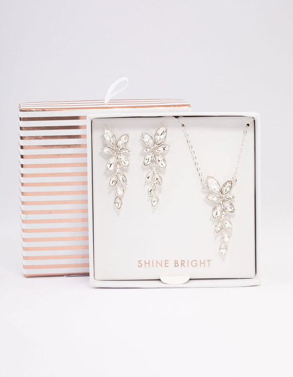 Silver Diamante Leaf Vine Jewellery Set