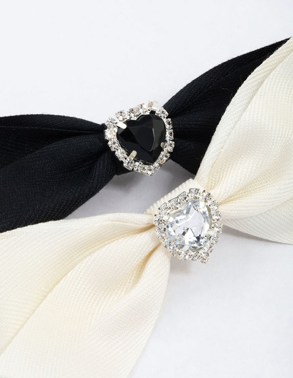 Silver Bling Heart Bow Hair Clip Pack