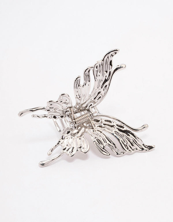 Silver Melted Butterfly Hair Claw Clip